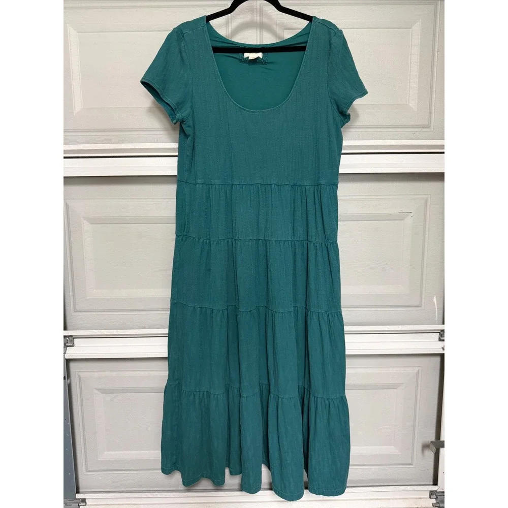 Maeve Anthropologie Gillian Teal Tiered Midi Dress Scoop Neck XL Boho Prairie